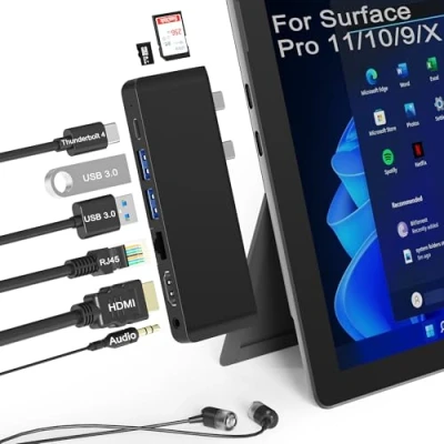 Image of Surface Pro 11 10 9 Docking Station with 4K HDMI,USB C Thunderbolt 4(8K Video+40Gbps+100W Power),100M Ethernet,USB3.0,SD TF Card Slot, 3.5mm Audio,Triple Display for 11/10/9/X Accessories