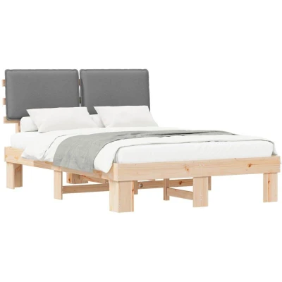 Image of vidaXL Bed Frame with Upholstered Headboard Light Grey 135 x 190 cm