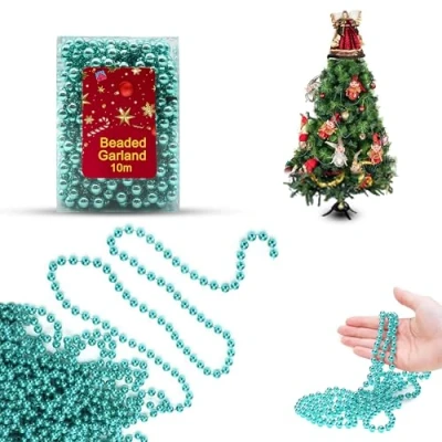 Image of Christmas Bead Chain 10M, Luxury Plastic Garland, Xmas Tree Hanging Ornaments, Party Decoration (Ice Blue)