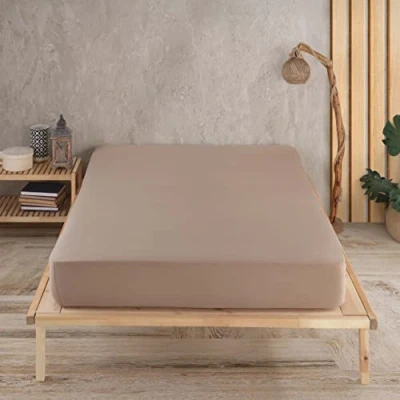 Image of Vency Premium Jersey Fitted Sheet 100 x 200 cm Cappuccino 100% Cotton, Flat up to 35 Mattress Height
