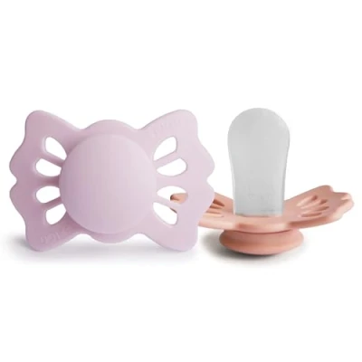 Image of FRIGG Lucky Symmetrical Pacifier Pack of 2 Silicone Soother Dummy BPA Free Made in Denmark SilkySoft Nipple (Soft Lilac/Pretty Peach (0 6 Months))
