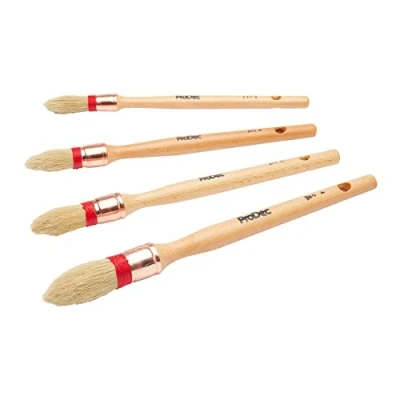 Image of ProDec PWINSB4P 4 piece Trade Professional Pointed Bristle Sash Brush Set for Painting of Windows, Architraves and Other Curved, Moulded or Profiled Surfaces with Gloss Satin Paints, White