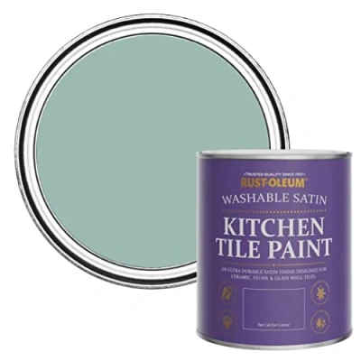 Image of Rust Oleum Blue water resistant Kitchen Tile Paint in Satin Finish Coastal 750ml