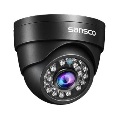 Image of SANSCO 2MP HD CCTV Security Dome Camera AHD 1920x1080p Pixels IP66 Weatherproof and Vandalproof, Add on Wired Cam for DVR Video Surveillance System (Non WiFi)
