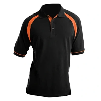 Image of Kustom Kit Mens Short Sleeve Polo Shirts, Black/Orange, XX Large. KK615
