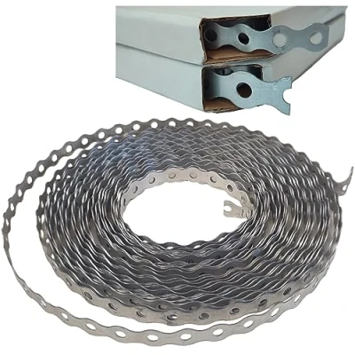 Image of Galvanised Metal Band Steel Fixing Strap Builders 10 Meters / 33ft (12mm) Roll Strip Fence Brackets Banding Ties with Small Holes (12mm x 10m)
