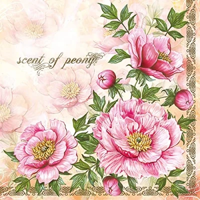 Image of Maki 3 Ply Flowery Tissue Paper Napkins Serviettes for Decoupage Lunch 33 x 33cm Pack of 20 (Scent Peony)