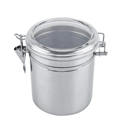 Image of Airtight Coffee Container,Stainless Steel Vacuum Eco friendly Container Silica Seal Ring Sealed Storage Jar with Transparent Cover for Sugar Tea Bean Nuts etc(1400ml)