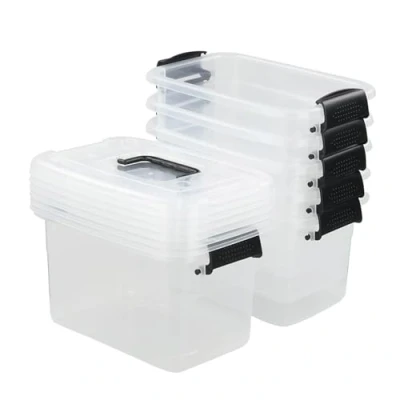 Image of Rinboat 6 L Clear Plastic Storage Box, Small Latching Set of