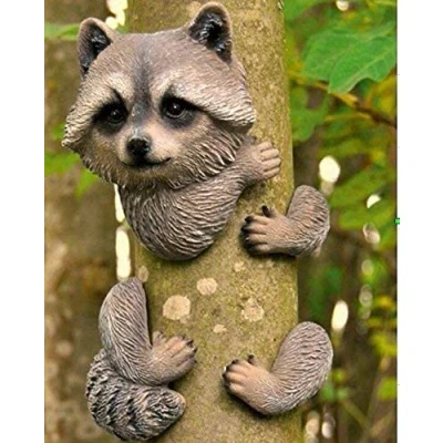Image of Garden mile Novelty Raccoon Animal Tree Peeker Ornaments Decoration Sculpture Statues Home Decor. (Raccoon)