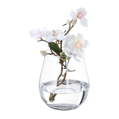 Image of Relaxdays Glass Vase, for Flowers, Tall Tulip Holder, Bouquets, Table Centrepiece, HxD: 16 x 14 cm, Transparent