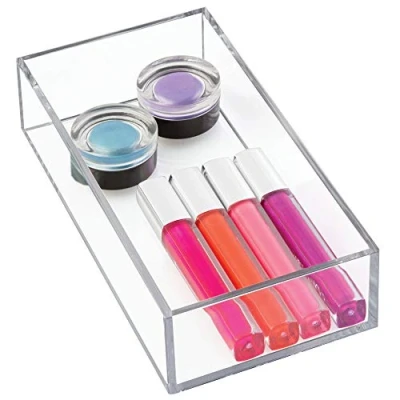 Image of iDesign Makeup Organiser Tray, Small Plastic Drawer for Cosmetics, and Accessories, Practical Storage Box Dressing Table, Drawers or Bathroom, Clear
