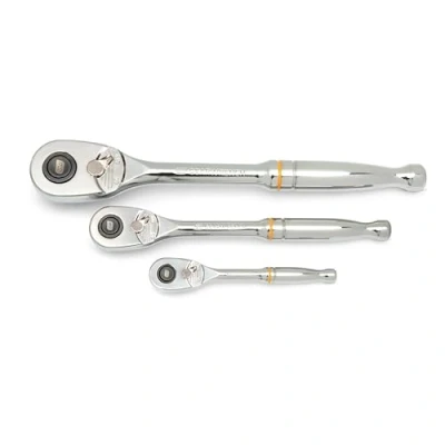 Image of GEARWRENCH 3 Piece 1/4&quot;, 3/8 and 1/2&quot; Drive 90 Tooth Quick Release Teardrop Ratchet Set 81310T
