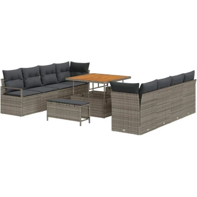 Image of vidaXL 11 Piece Garden Sofa Set with Cushions Grey Poly Rattan Acacia
