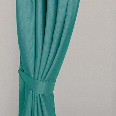 Image of HOMECAPES Teal Herringbone Chevron Curtain Tie Back Pair