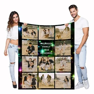 Image of Haisimiery Personalised Photo Fleece Blanket Customized Throw with Picture Birthday Wedding Gift for Adult Baby Pet (11 photos, 60x80 (150x200cm))