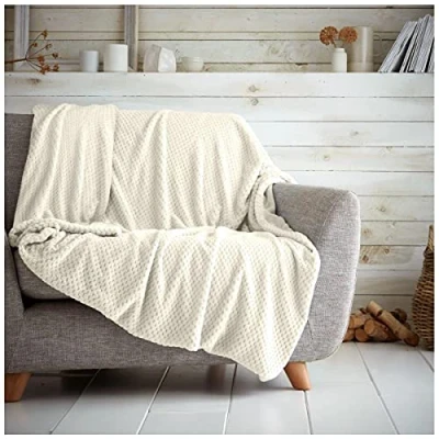 Image of GC GAVENO CAVAILIA Fleece Snuggle Blanket For Sofas, Warm &amp; Cozy Large Throws the Sofa, Waffle Blankets Beds, Cream, 200X240 Cm
