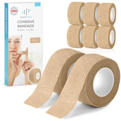 Image of Self Adhesive Finger plasters 8X Plaster roll (2.5cm x 4.5m) Bandage Elastic Tape Waterproof Dust, Grease and Dirt Repellent (Beige, 8 Rolls)