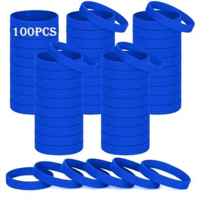 Image of HONTIUS silicone wristbands, 100PCS Blue Rubber Wristbands Blank Wrist Bands Universal Wristband Set for Women Men Adult Sport