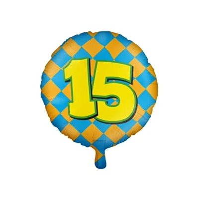 Image of PD Party 7042115 Happy Foil Balloons Celebration Decorations 15 Years, Gold/Blue, 46cm Length x Width Height