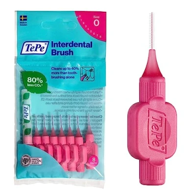 Image of TePe Interdental Brush, Original, Pink, 0.4mm/ISO 0, 8pcs, Plaque Removal, efficient Clean Between Teeth, Tooth Floss, for Narrow Gaps