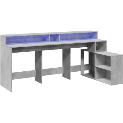 Image of vidaXL Desk with LED Lights Concrete Grey 200x104x91 cm Engineered Wood