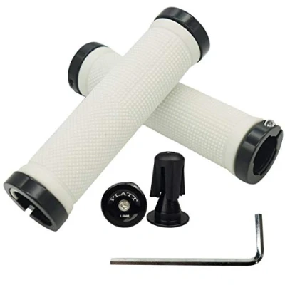 Image of PLATT Bike Handlebar Grips with Aluminum Lock Non Slip Rubber Bicycle Handle Grip for MTB/BMX (White)