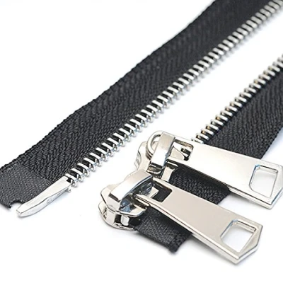 Image of ByaHoGa 75 cm #5 Zips Metal Double Slider Separable Black 2 Way Zipper for Jackets (TW Silver)