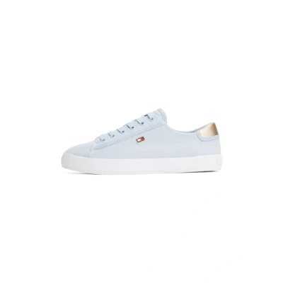 Image of Tommy Hilfiger Women’s Elegant Canvas Lace Up Vulcanised Trainers, Blue (Breezy Blue), 3.5