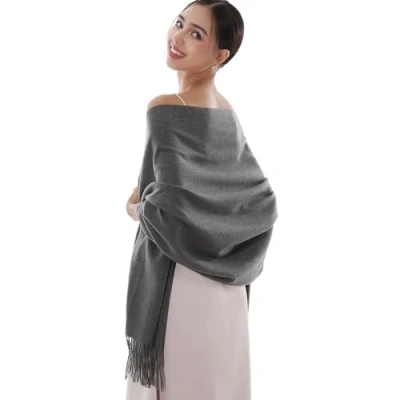 Image of RIIQIICHY Ladies Grey Scarf Pashmina Shawls and Wraps for Wedding Scarfs Women Winter Warm
