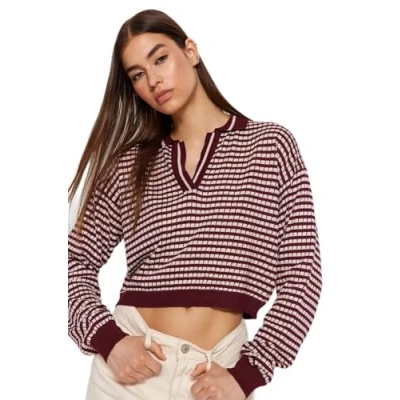 Image of Trendyol FeMan Regular fit Basic Polo Neck Knitwear Sweater,Burgundy,S