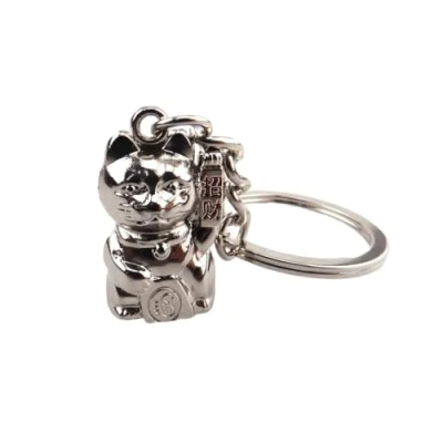 Image of Chinese Lucky Cat Maneki Neko Stainless Steel Keyring