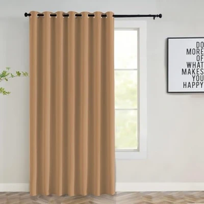 Image of Imperial Rooms Eyelet Blackout Curtains for Bedroom 66x84 inch Drop Thermal Insulated Window Treatment Door Ring Top Beige Curtain with Matching Tieback, 1 Panel