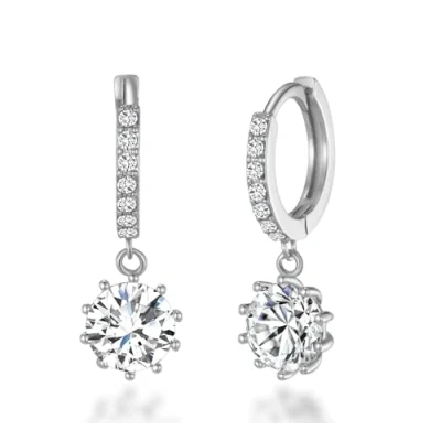 Image of Philip Jones Silver Plated Solitaire Drop Hoop Earrings Created with Zircondia® Crystals