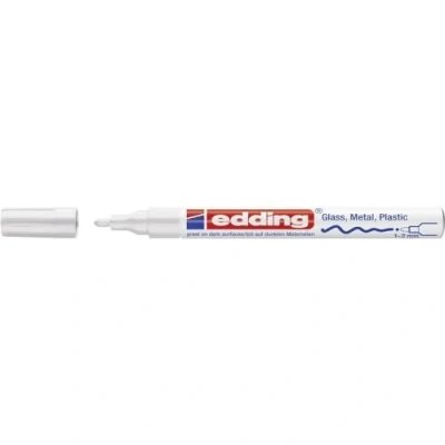 Image of edding 750 gloss paint marker white 1 round nib 2 4 mm pen for glass, pebbles, wood, plastic, paper waterproof, high coverage