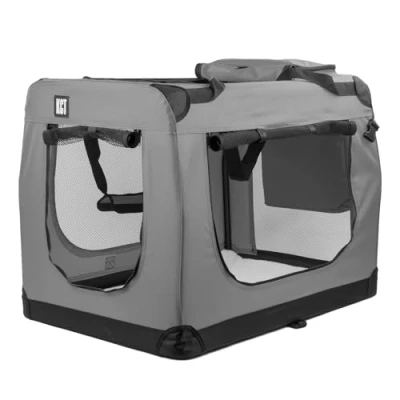 Image of KCT Extra Large Grey Fabric Pet Carrier Crate Travel Transport Bag for Cats and Dogs