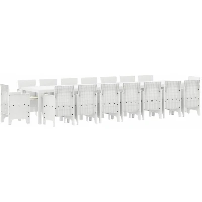 Image of Vidaxl Garden Dining Set 17 pcs White Large Rattan, Fabric