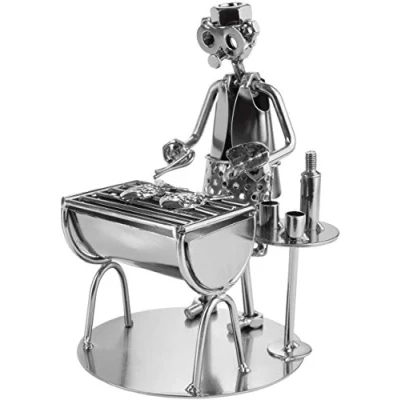 Image of BRUBAKER Screw Man Barbecue Grill Master Fish Handmade Iron Figure Metal Gift Idea for Cooks and Grillers