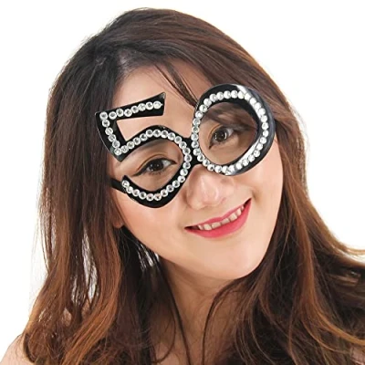Image of Pohotobooth Props Ltd Number shaped Milestone Birthday Diamante Glasses (Black 50th Birthday)