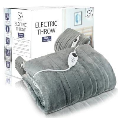 Image of SA Products Heated Throw Blanket, Electric Blanket with Digital Controller Double 9 Heat Settings Machine Washable (150X200cm)