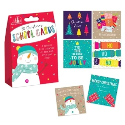 Image of Tallon XC0036 Mini Cute School Christmas Xmas Cards &amp; Envelopes, includes Teacher/Assistant Box of 30, Multicoloured