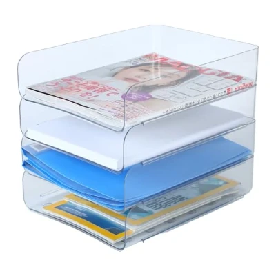 Image of (4pcs Pack) Stackable Paper Trays,Letter Tray Organizer,Office Desktop Organizer,A4 Holder,Supplies Magazine,File Documents,Receipts(Transparent)