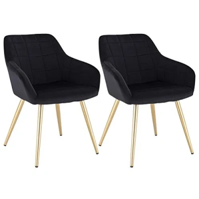 Image of WOLTU Kitchen Dining Chairs Black/Golden Set of 2 pcs Counter Lounge Living Room Velvet,Armchairs with Backrests and Metal Legs BH232sz