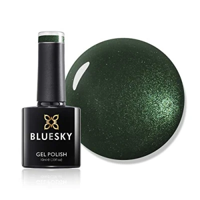 Image of Bluesky Gel Nail Polish, Forest Green 80574, Dark, Glitter, Green, Pine, Long Lasting, Chip Resistant, 10 ml (Requires Drying Under UV LED Lamp)