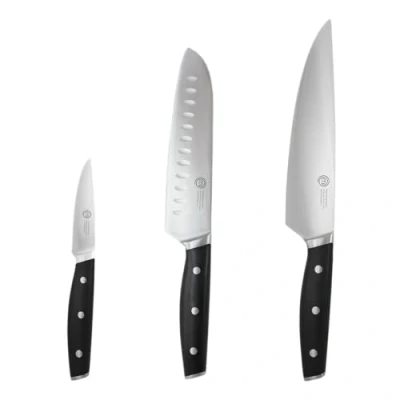 Image of MasterChef Chef Knife Set of 3 Professional Quality Kitchen Knives (Chef, Santoku &amp; Paring) for Precision Home Cooking, High Carbon Stainless Steel Blades Triple Riveted Handles