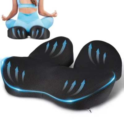 Image of Nauotk Memory Foam Seat Cushion, Orthopedic Back, Tailbone Pain Relief, Cushion for Office Chair, Car, Chair Black