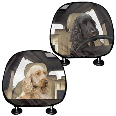 Image of SEANATIVE English Cocker Spaniel Design Funny Headrest Covers for Car 2PCS Bucket Seat Cushion Pad Universal Fit Most Vehicle