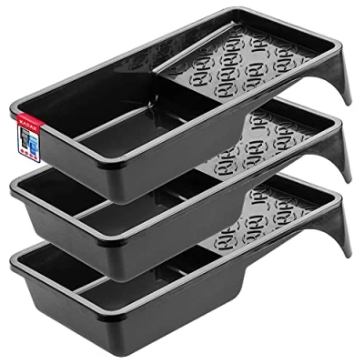 Image of KADAX Black Painting Tray, 29.5 x 15.5 cm, Plastic Paint Rectangular Tray with Small Handle, Accessories, Disposable