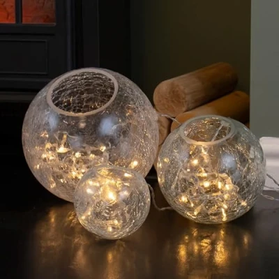 Image of Samuel ALEXANDER Set of 3 Indoor Glass Oval Balls Christmas Lights Decoration with 60 LEDs in Warm White