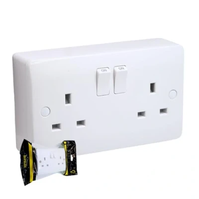 Image of SHP® CONVEX Range White 13A Electrical 2 Gang Switched Wall Socket and 25mm Surface Mount Pattress Box (1 Pack) Convenient Versatile Power Solution (2 + Back Box)